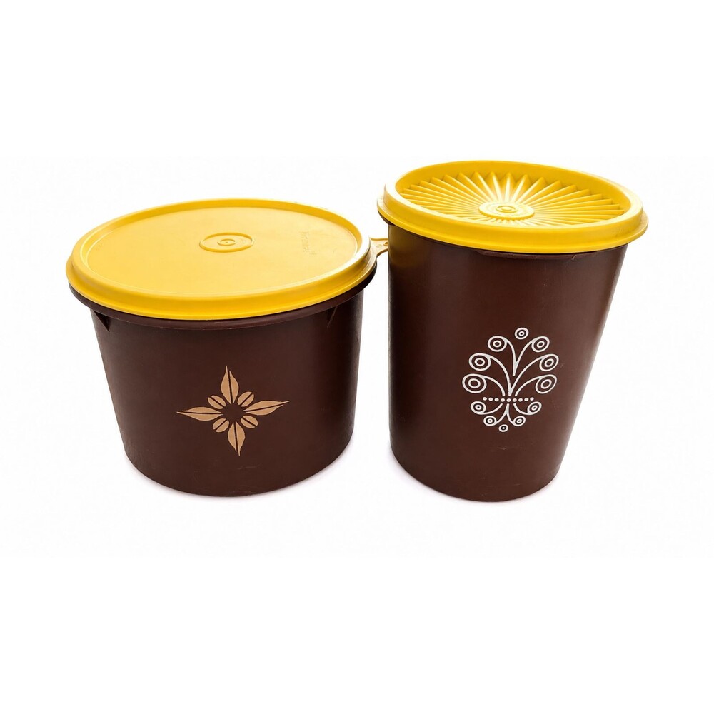 Vintage Tupperware Brown Canisters 264-21 811-13 Set of 2 w/Lids Retro